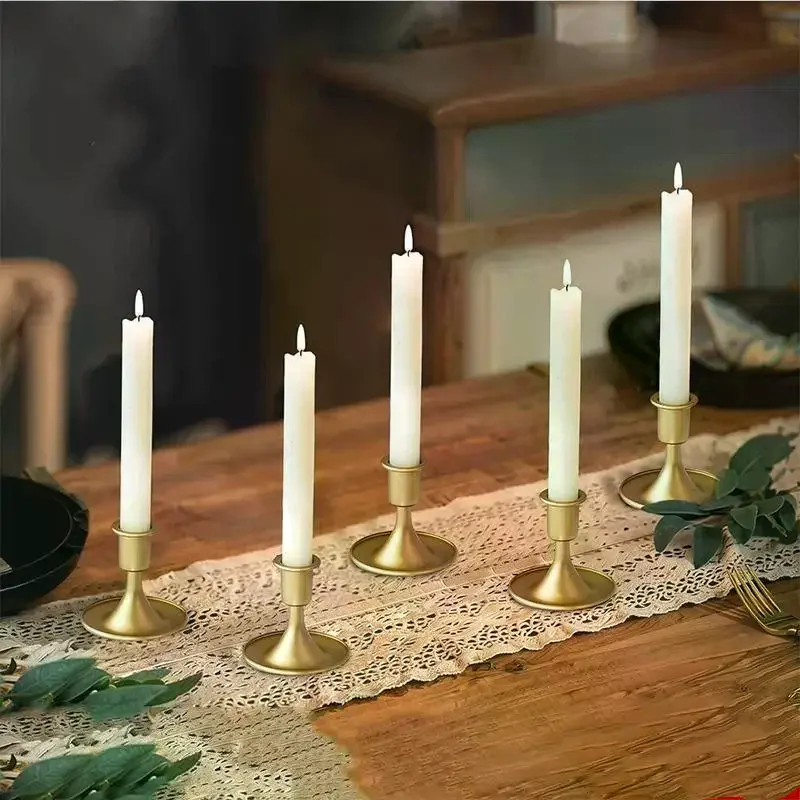 1PCS Vintage Metal Chamberstick Candle Holder Handle Teacup Shape Ridged Pillar Stand Home Decor