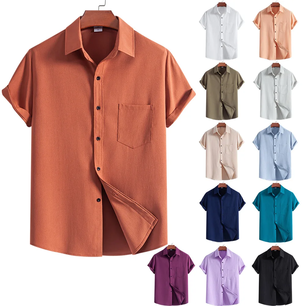 

New Men's Color Printed Casual irt ort Sve Turn-down Collar Leisure Faion Fiber Blend Fabric Summer Clothing