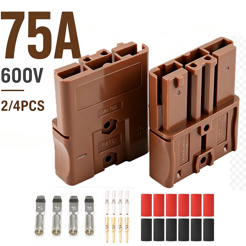 Lithium Battery Forklift Connector Set 2PCS 75A 600V with Silver Plated Copper Terminals for Stable Current