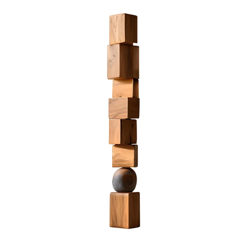 

B & B Hotel Solid Wood Sculpture Artwork Geometric Pillars Vertical High Floor Ornament Exhibition Hall Model Room Entrance
