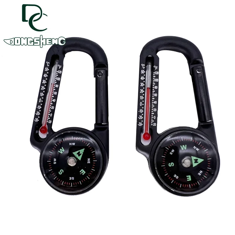 

EDC Multifunctional D-shaped Keychain, Aluminum, Compass and Thermometer, Carabiner, Hanging Buckle
