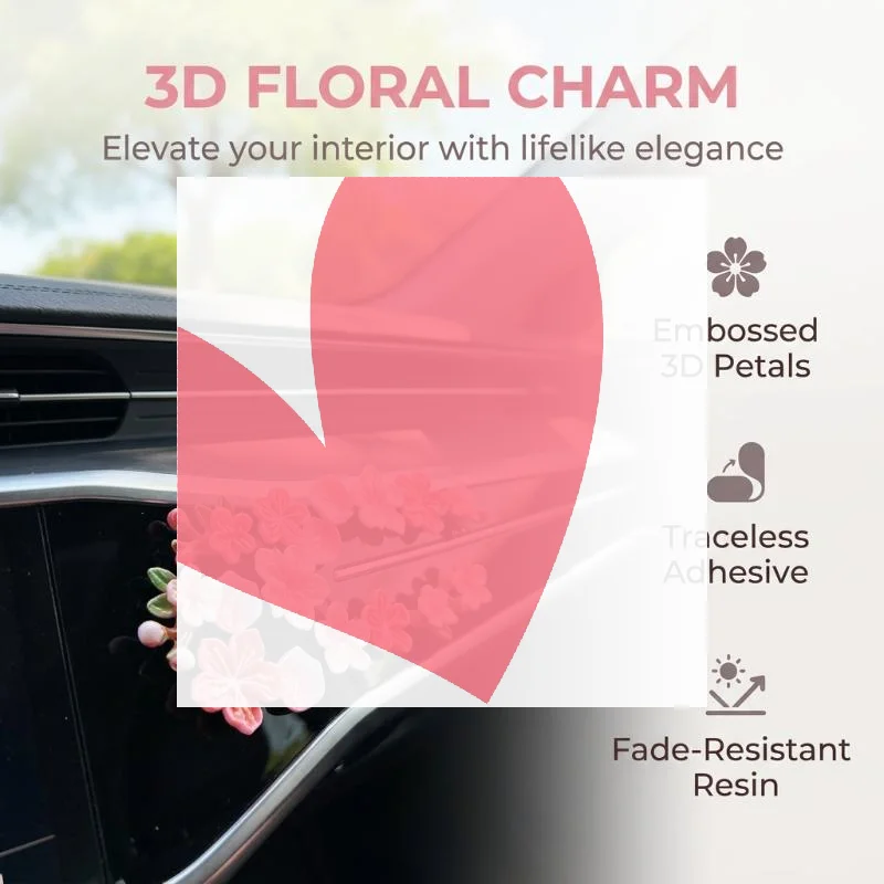 3D Floating Cherry Blossom DIY Resin Decals Tool Free Installation 8/32 Pack for Car E-Vehicle Rear Phone Case Decor