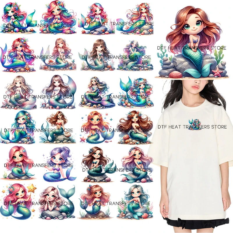 Cute cartoon mermaids in the underwater world DTF Iron On Patch Heat Transfer On Children's clothing patches for clothing