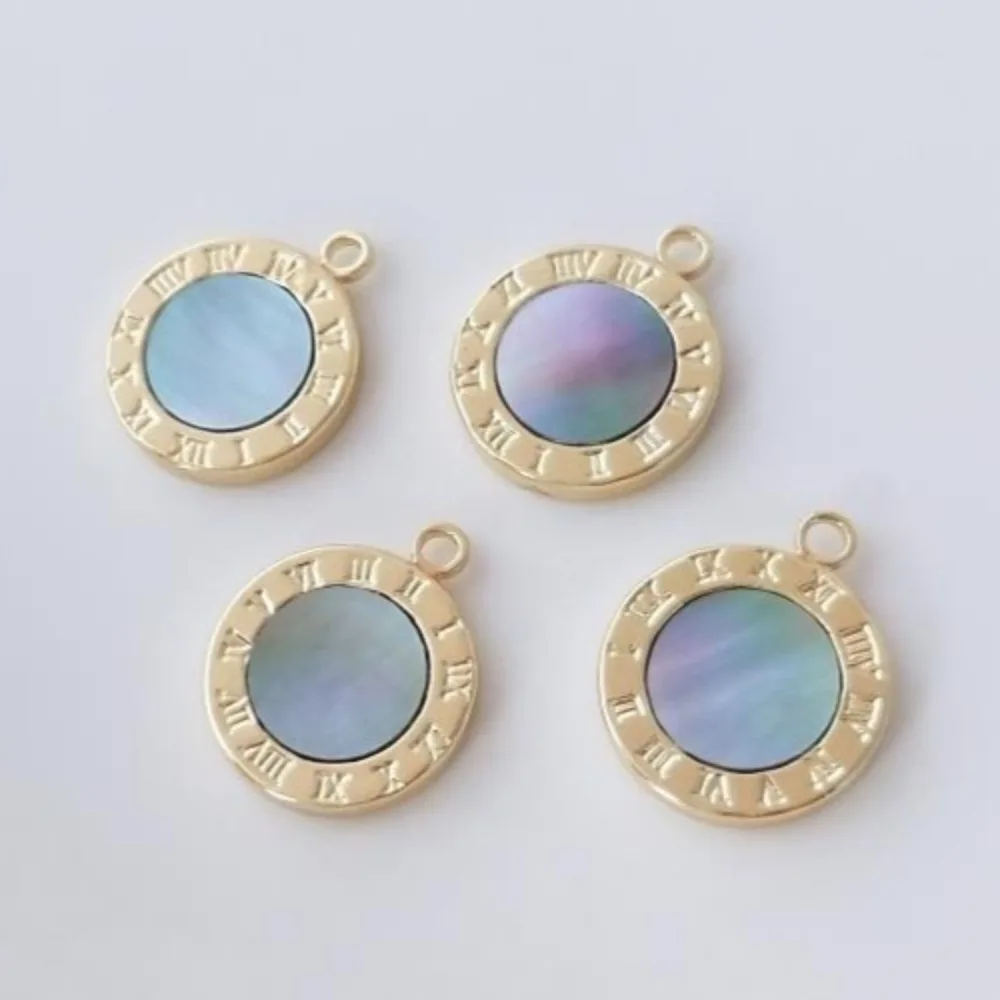 

Инкрустированные натуральные серые медные подвески в виде ракушки для матери, 14-каратное золото, цвет римских цифр, диск, кулон, браслет «сделай сам», ожерелье, цепочка на ключицу