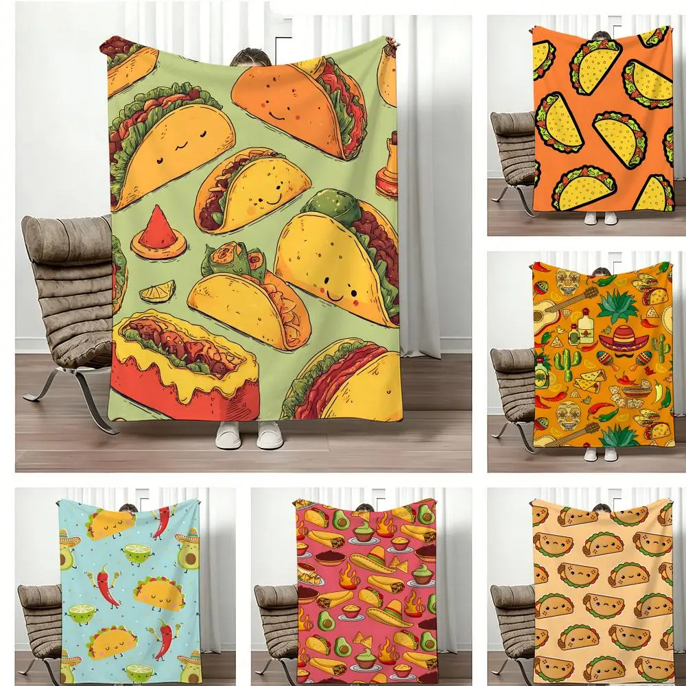 Mexican Style Cute Cartoon taco Throw Lightweight 240g Flannel Blanket Soft Skin-friendly for Summer Cooling