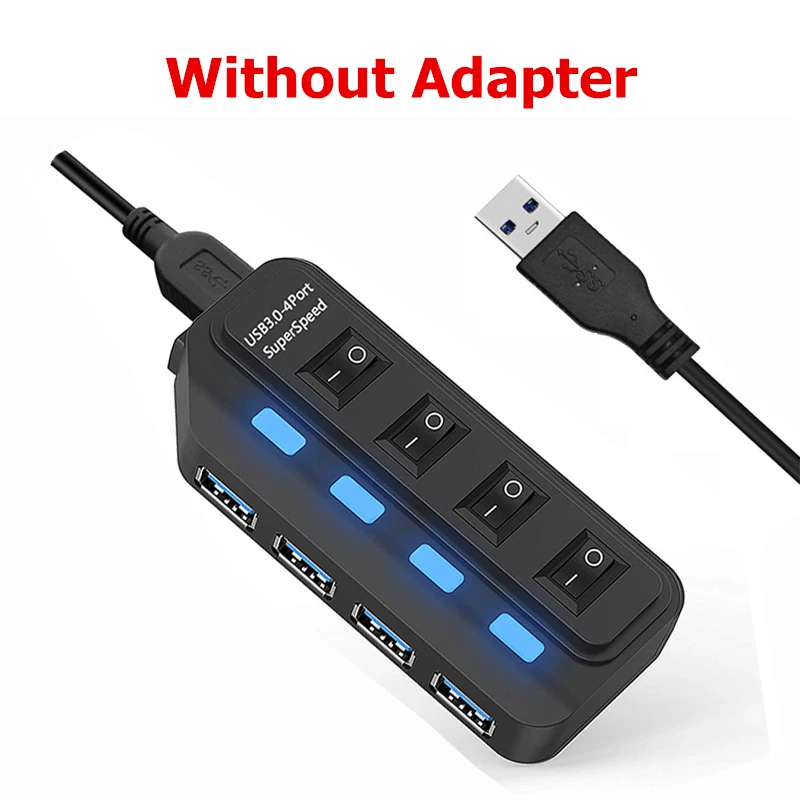 4 Ports USB 3.0 HUB 5Gbps High Speed Expander Multi USB Splitter Adapter with LED Lamp for PC Computer Laptop Accessories