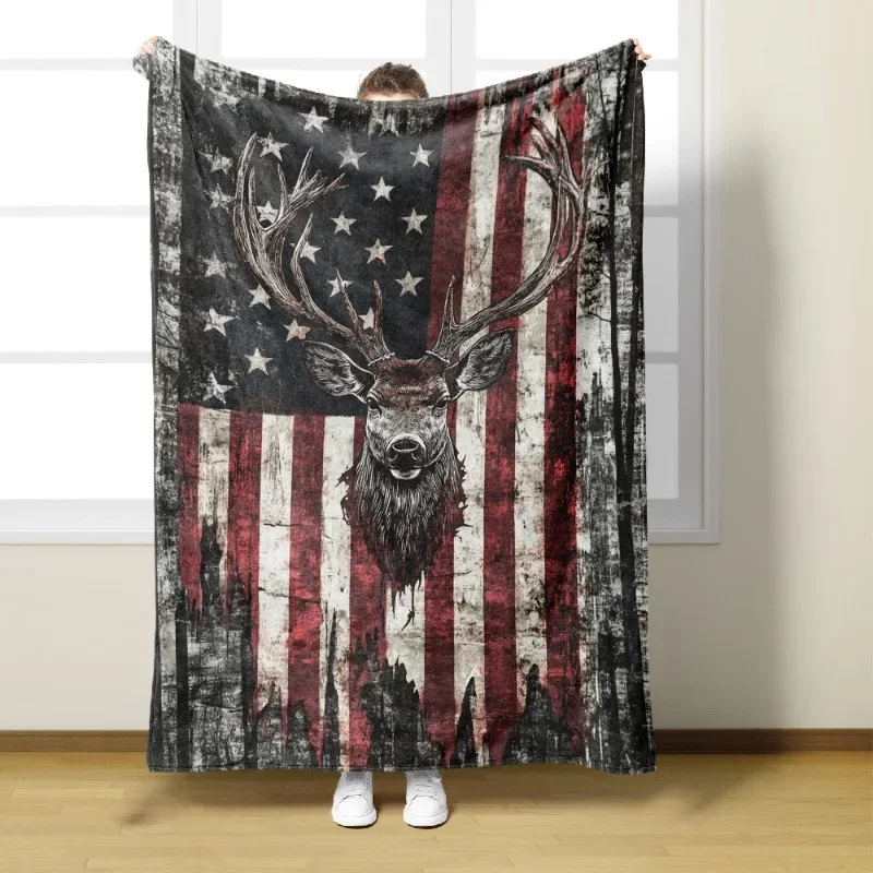 Cozy Deer Pattern Flannel Throw Blanket - Soft Warm & Skin-Friendly for Couch Bed Office and Travel - Versatile Gift Idea
