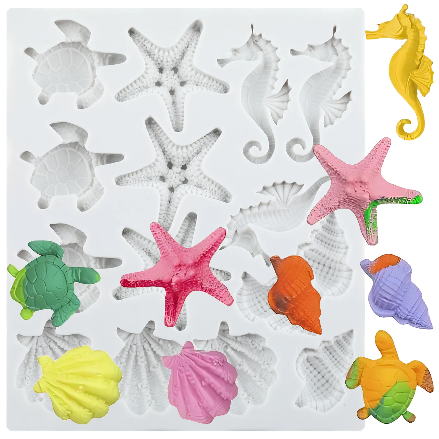 Seashell Conch Silicone Molds Seahorse Starfish Tortoise Fondant Cake Decorating Tools Cupcake Topper Chocolate Candy Resin Mold