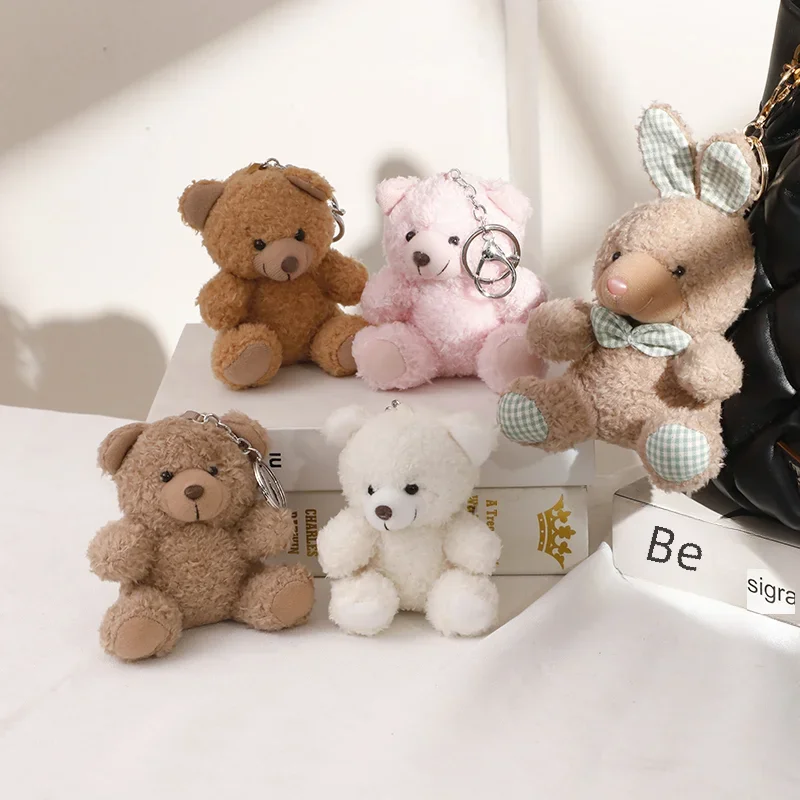 Cute Teddy Bear Keychain Plush Rabbit Doll Keyring Car Key Chains Bag Charm Pendant Kid Keychains Key Accessories for Girls Gift