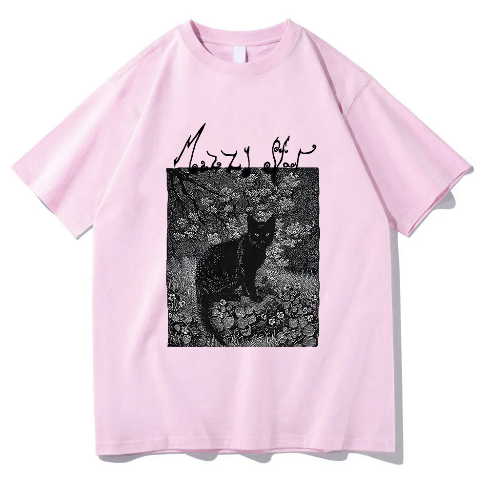 Camiseta de estrella de la banda de Rock alternativa, camiseta con estampado de dibujos animados divertidos de gato, Top transpirable de manga corta suave de algodón con cuello redondo para verano