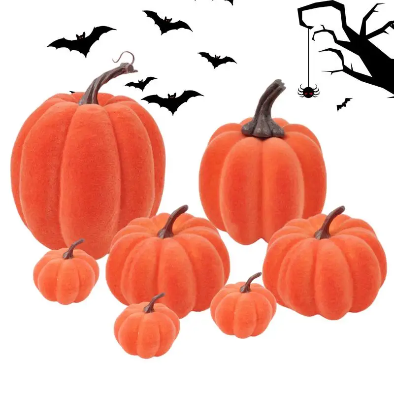 Realistic Fall Pumpkins 7pcs plush Festival Table Decor Indoor Thanksgiving Fall ornaments diverse sizes Pumpkins decor for home