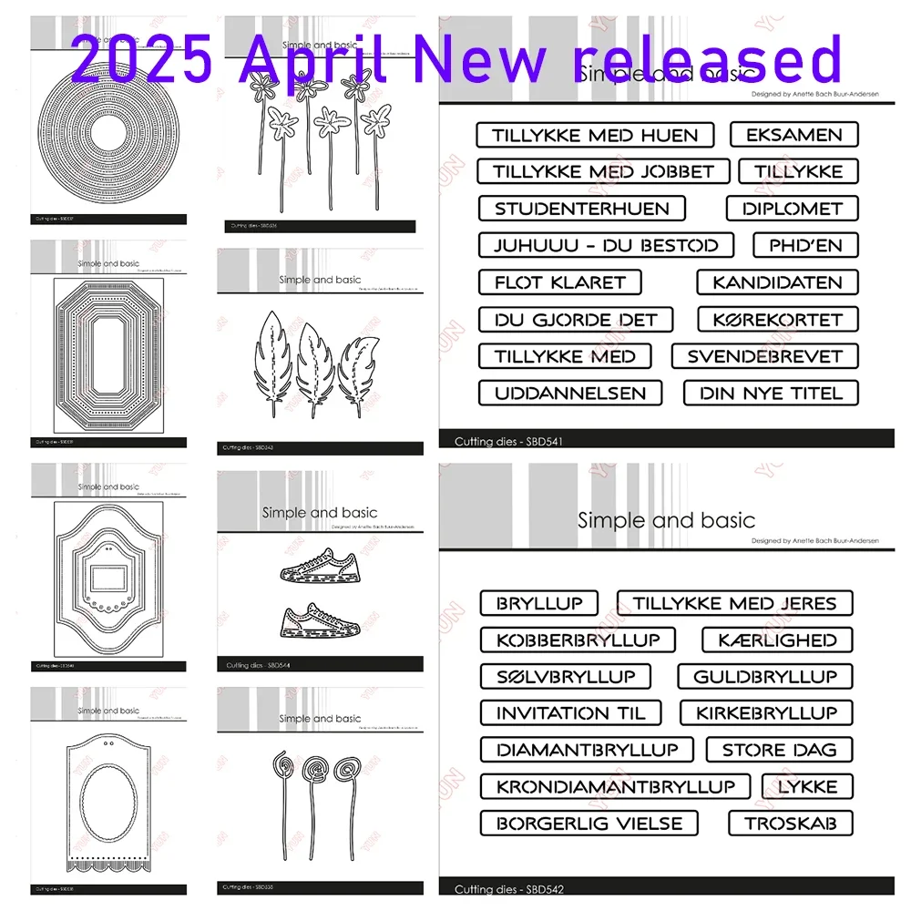Новинка 2024 года, простые базовые штампы для резки, комбинированные полосатые рамки, круглые цветы, перья, мега-бирка, штамп, сделай сам, скрапбук, дневник, поздравительная открытка