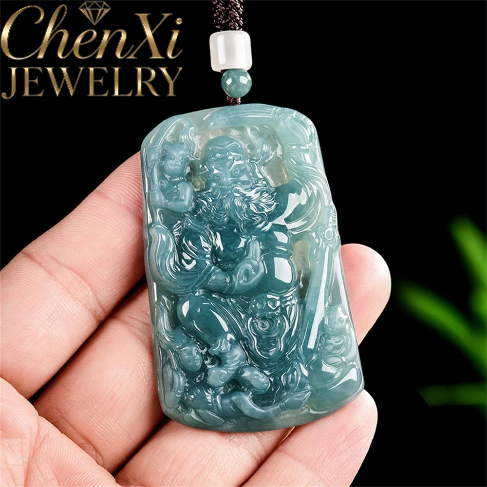 Highend Natural A-Grade Ice-Grade Jadeite Blue Water Zhong Kui Subdues The Demon Amulets And Mascots Luxury Quality Jewelry Gift