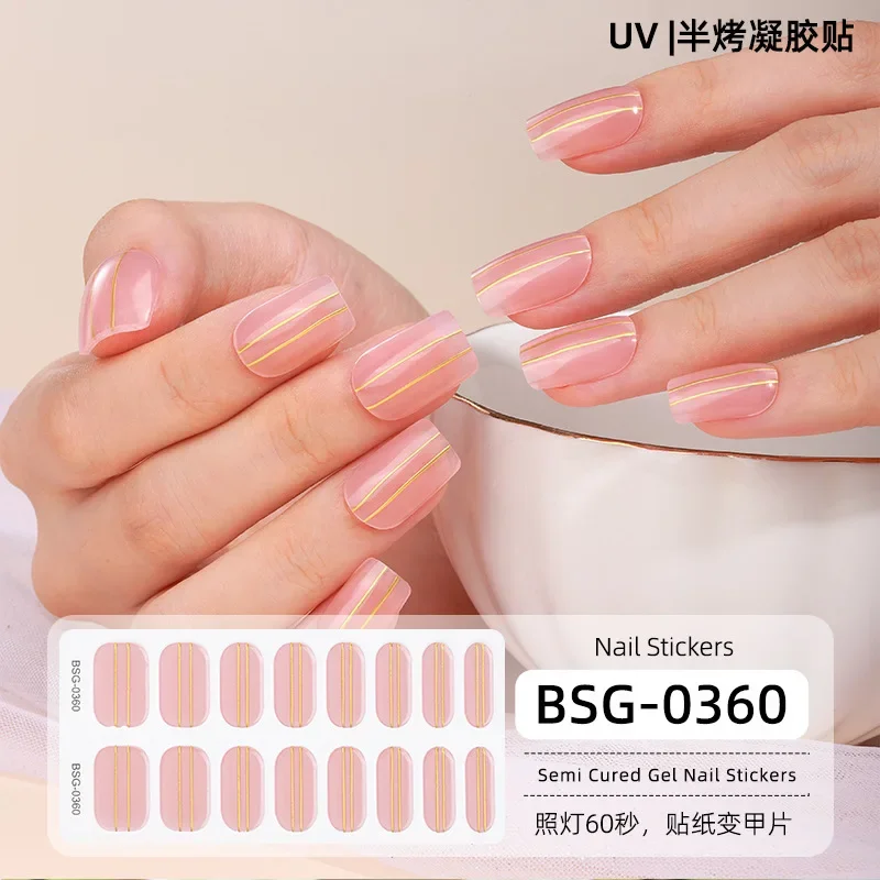 Pegatinas de uñas de Gel semicuradas, 16/20 puntas, parches de uñas francesas 3d impermeables, calcomanías de uñas de cubierta completa de larga duración, necesita lámpara UV