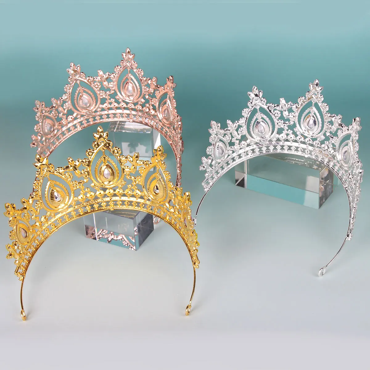 Green Quinceanera Pageant Crown Diadem, Wedding Tiara for Bride, Gold Princess Tiara