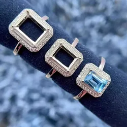 MeiBaPJ Inlay 5*7/6*8/7*9mm Square Stone S925 Sterling Silver DIY Empty Ring Holder for Women Fine Fashion Charm Weddings Jewelr