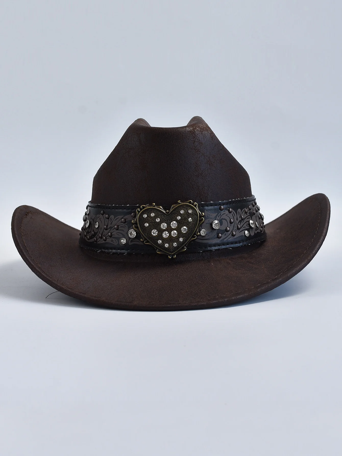 Faux PU Leather Western Cowboy Hats for Women Vintage Cowgirl Jazz Hat