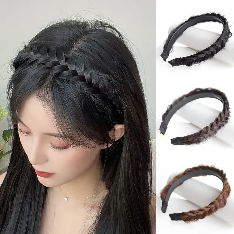 Moda Twist Braid Peruka Opaska na głowę Kobiety Ręcznie robiony warkocz Fishbone Opaska do włosów Plecione nakrycie głowy Akcesoria do włosów dla