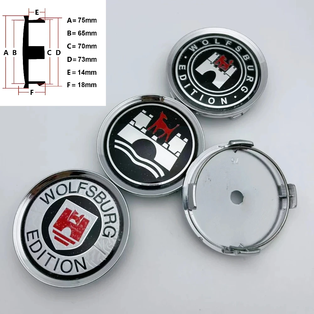 4 Stück 75 mm 70 mm Wolfsburg Edition Logo Emblem Auto Radnabenkappen Felgennabenmittenabdeckung Räder Radkappen Auto-Styling-Zubehör