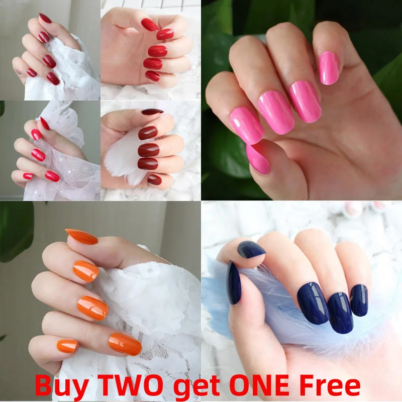 Press On Nails Solid Color LONG ROUND SECTION Fake Nails NEW Designed For Formal occasions And Daily life Popular on INS