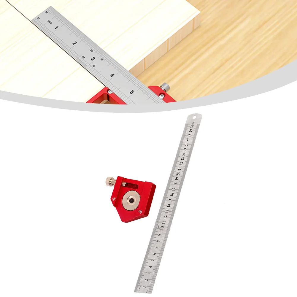 Woodworking Square Protractor with Steel Ruler and Positioning Block for Accurate Marking and Angle Measurement