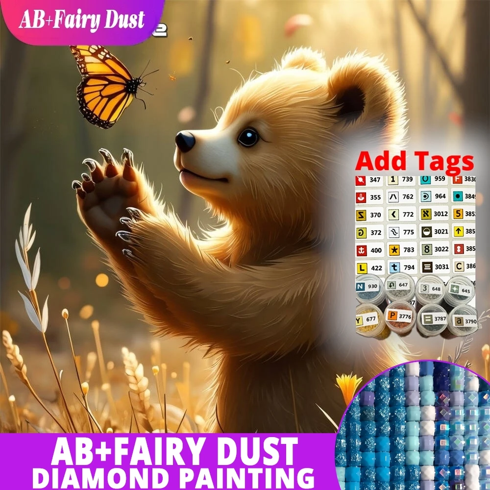 

AB сказочная пыль DIY Алмазная вышивка медведь мозаика животное узор для взрослых начинающих живопись бабочка домашний декор