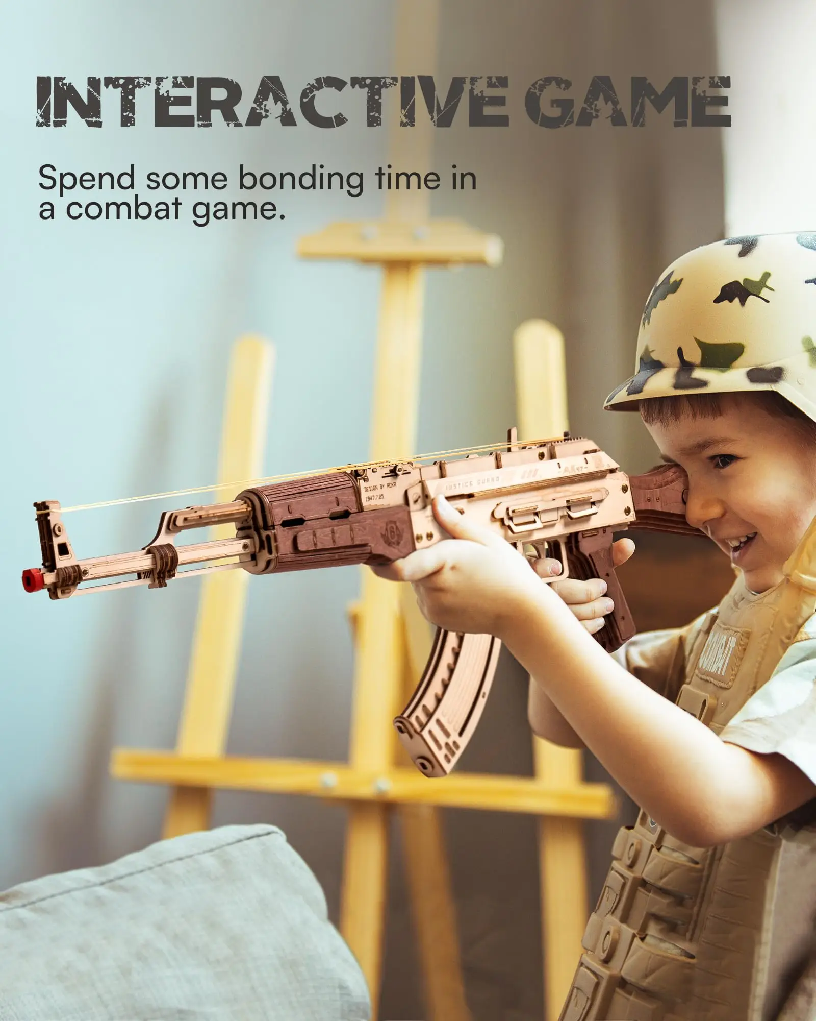 Robotime Rokr Automatic Rifle AK47 3D Wooden Toys Gun Funny DIY Building Block Toys for Kids Adults Justice Guard Wooden Puzzle