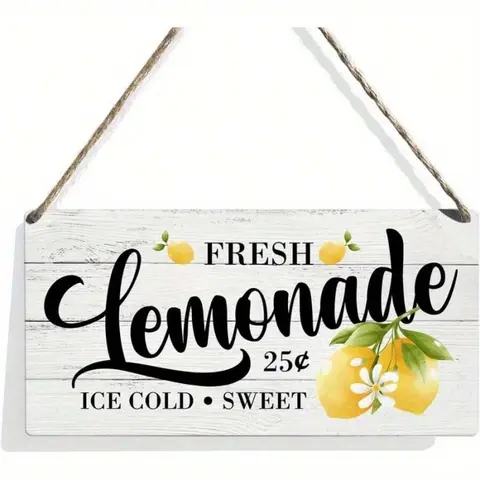 Lemon Wooden Rustic Signs Home Wall Decor, Country Lemonade Wood Sign Summer Plaque Hanging Sign Home Kitchen Decor