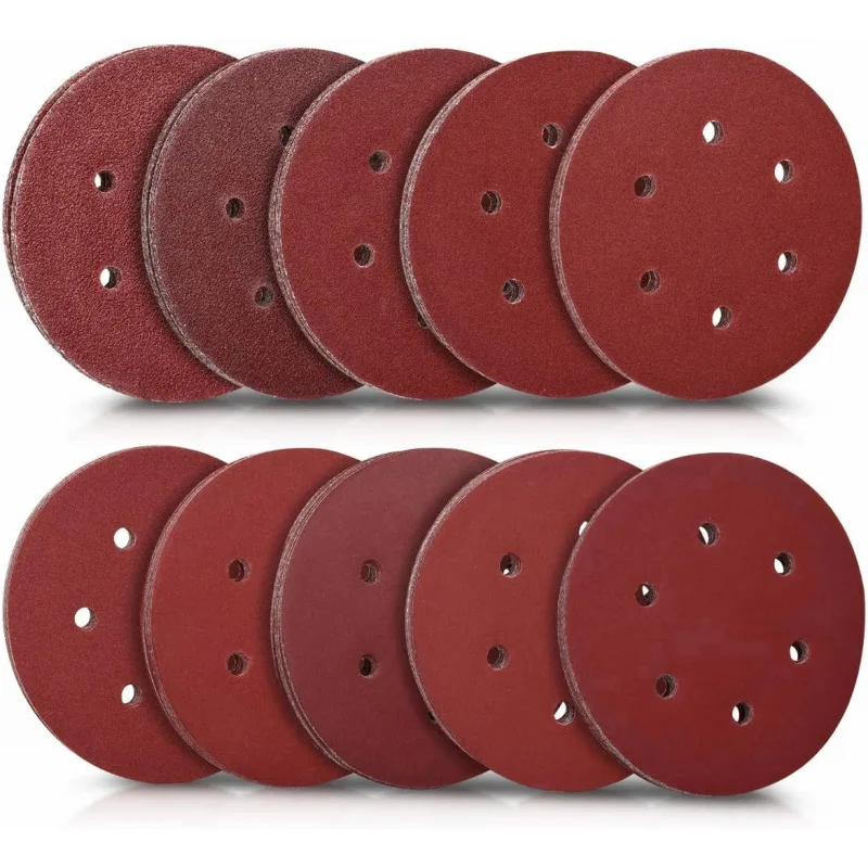 100pcs-set 1200pcs-carton 6 inch Hook Loop Sanding Discs 60 80 120 180 240 Grit Orbital Sander Paper