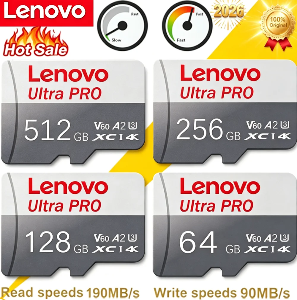 Lenovo Micro SD 512GB 256GB 128GB 64GB 32GB UHS-II V60 Extreme pro Memory Card - Fastest for 4K Recording Drone Gaming Tablet
