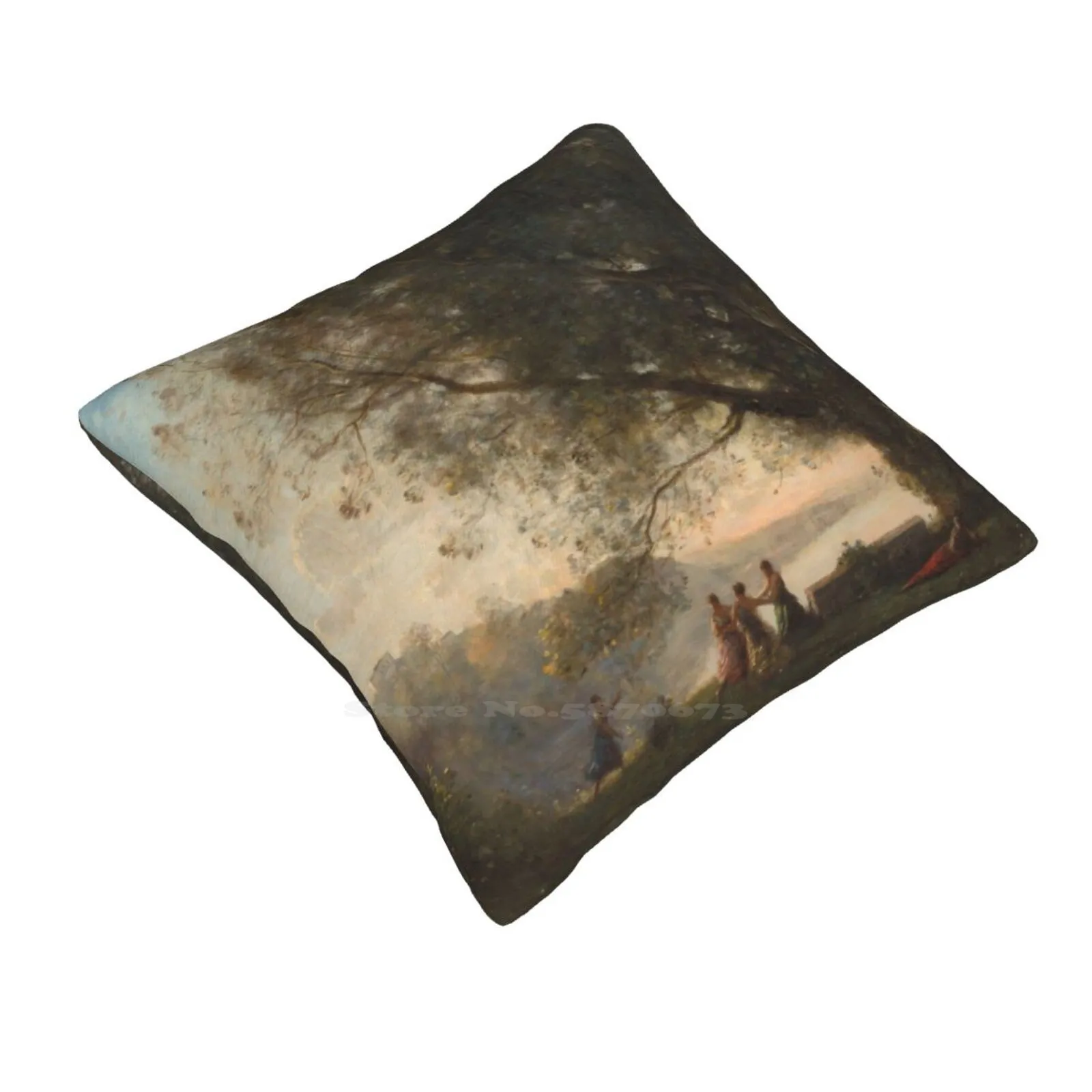 Dance Under The Trees At The Of The Lake-Jean-Baptiste-Camille Corot Home Sofa Car Cushion Cover Pillowcase Dance Under The