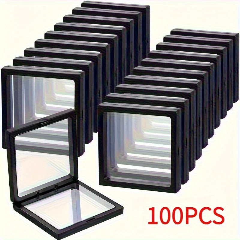 100pcs 9cm Transparent Plastic Display Stand for Jewelry and Coin Storage Box with Elastic Film Collectibles / Rewards Organizer