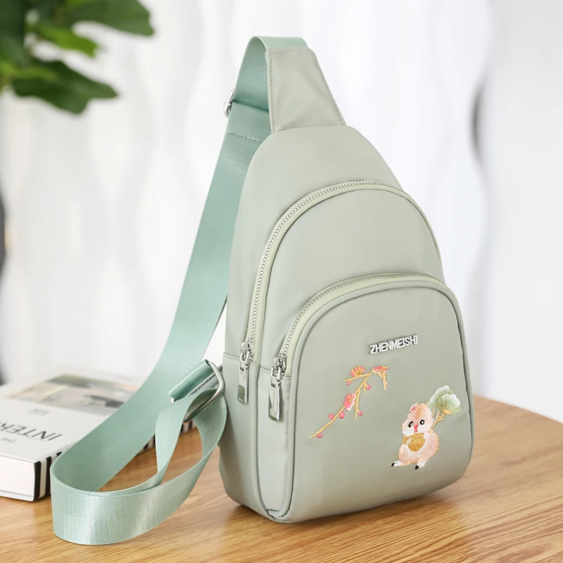 Bolso de pecho Kawaii para mujer, bolso de hombro bordado, bolso cruzado de diseñador Oxford, paquete de pecho de viaje, mensajero diario informal