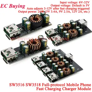 Bilashmart QC4.0 QC3.0 1 2 4 Way USB Type C Mobile Phone Quick Charge Adapter 6 35V Fast Charging Charger Module Board SCP PD SW3518 SW3516