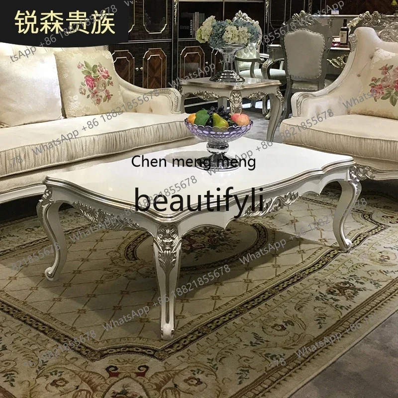 French large coffee table, European solid wood large coffee table court fashion neoclassical carved living room rectangle6220