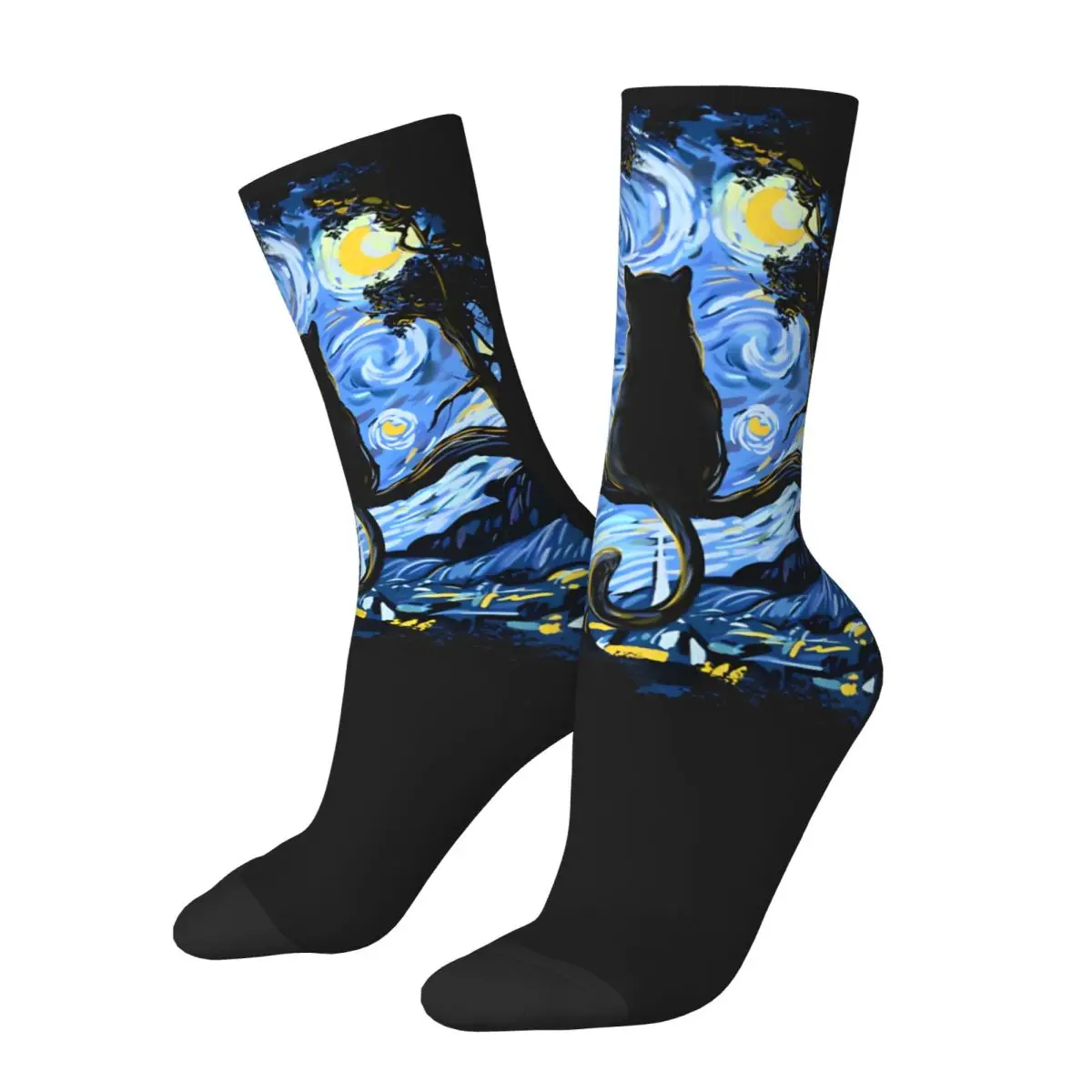 Van Gogh Its Vincent Stockings Cat Starry Night Pattern Casual Socks Autumn Non Slip Socks Couple Running Sports Quality Socks