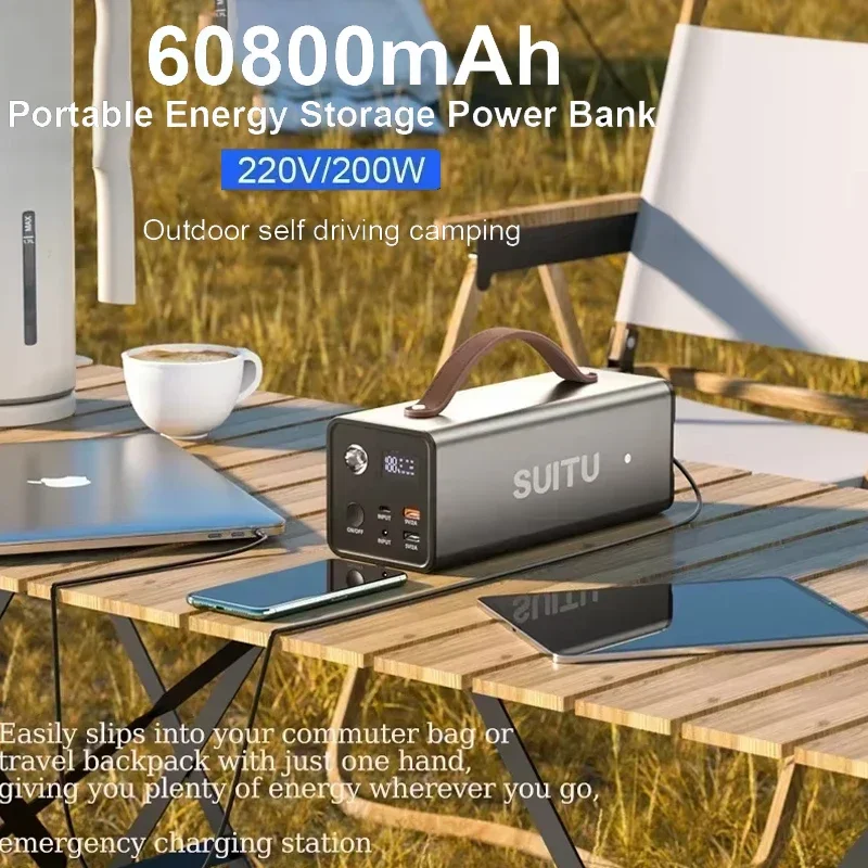 Estação de energia portátil 200W 220V 60800mAh Bateria LiFePO4 de grande capacidade para acampamento ao ar livre e viagem Fonte de alimentação de emergência