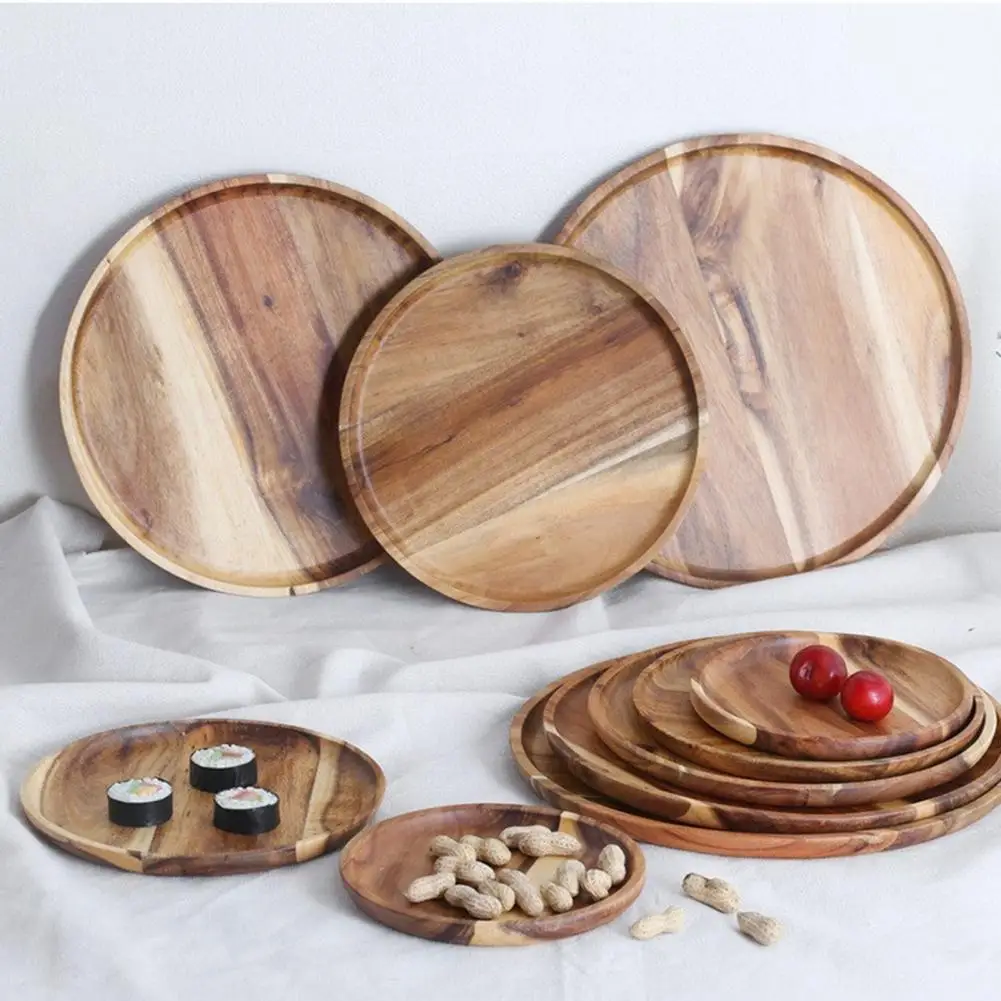 Round Wooden Tray Serving Platter Appetizer Display Dinner Plate Dried Fruit Plate Tea Tray Serving Tray plateau de service 트레이