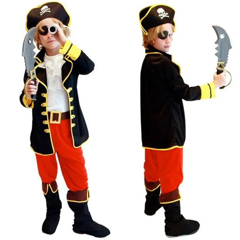 Kids Boys Pirate Captain Jack Costume Cosplay Telescope Carnival Party Fancy Dress