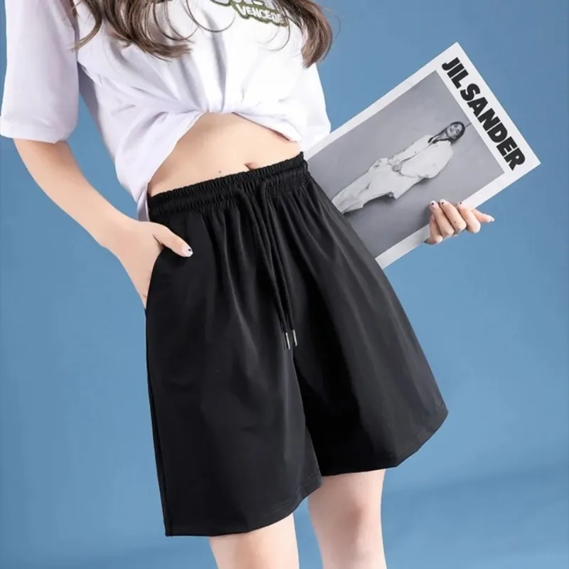 

Women Casual Sports Shorts Drawstring Waist Pocket Thin Quick Dry Loose Summer Running Yoga Daily Wear Half Pants