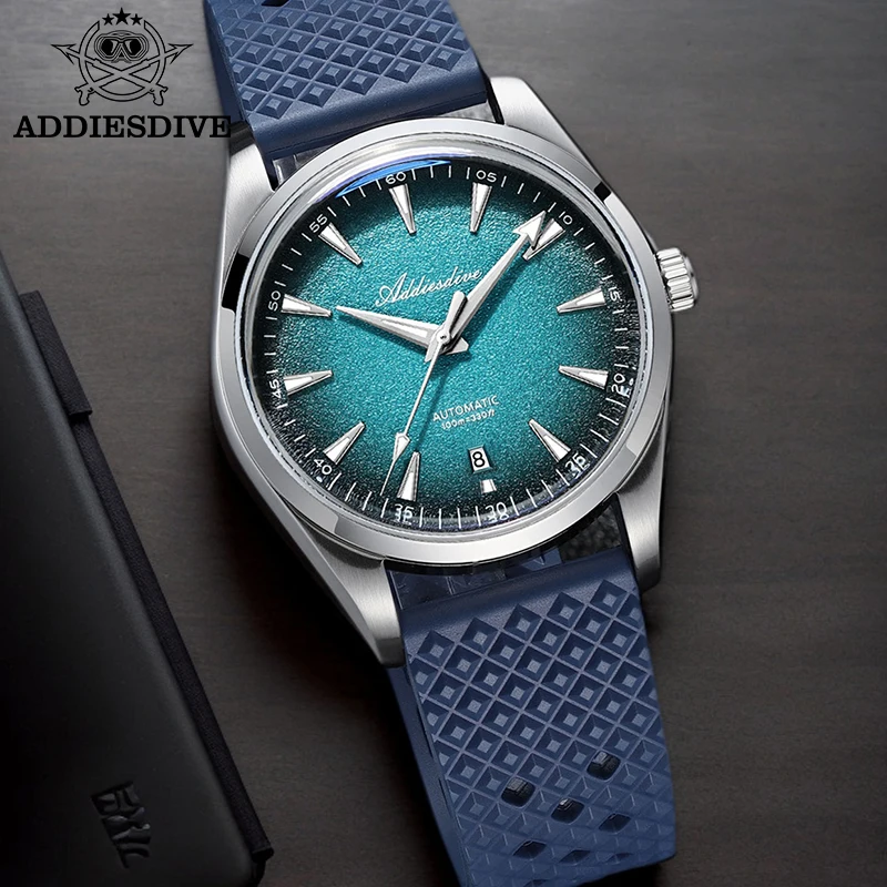 

ADDIESDIVE NEW Gradient Blue Automatic Mechanical Watches Waterproof 100m Super Luminous Bubble Mirror Glass Dress Watch AD2527