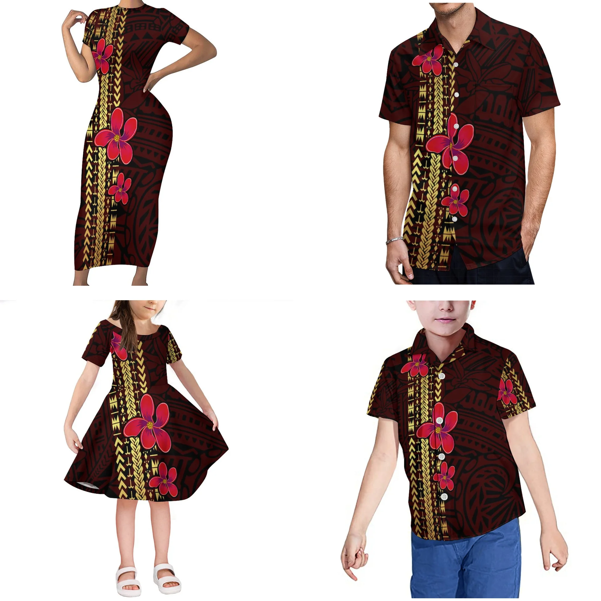 Print On Demand Custom Polynesian Tribal Matching Family Outfits Samoan Dress Girls Dress Kids Clothes