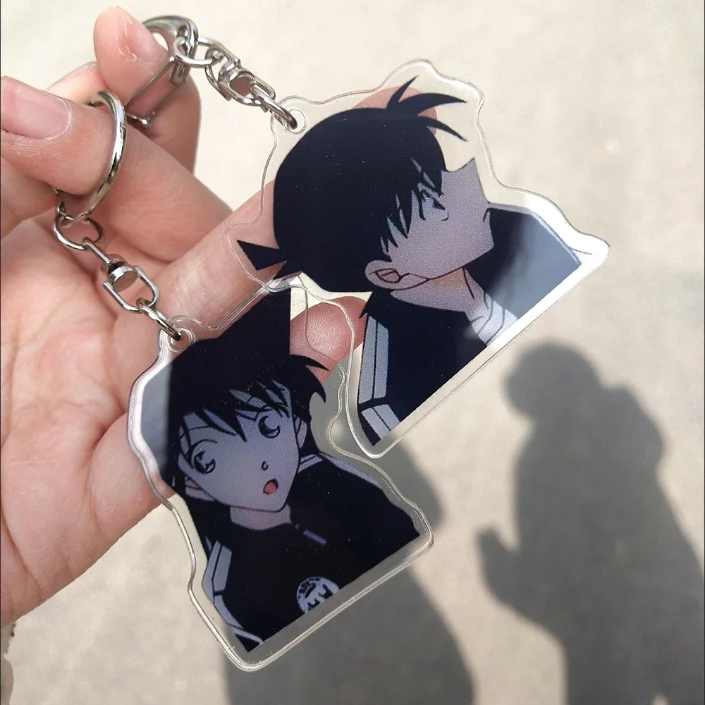 Anime Detective Conan Figures Kudou Shinichi Mouri Ran Cosplay Acrylic KeyChains Character Keyring Decor Bag Pendant Couple Gift