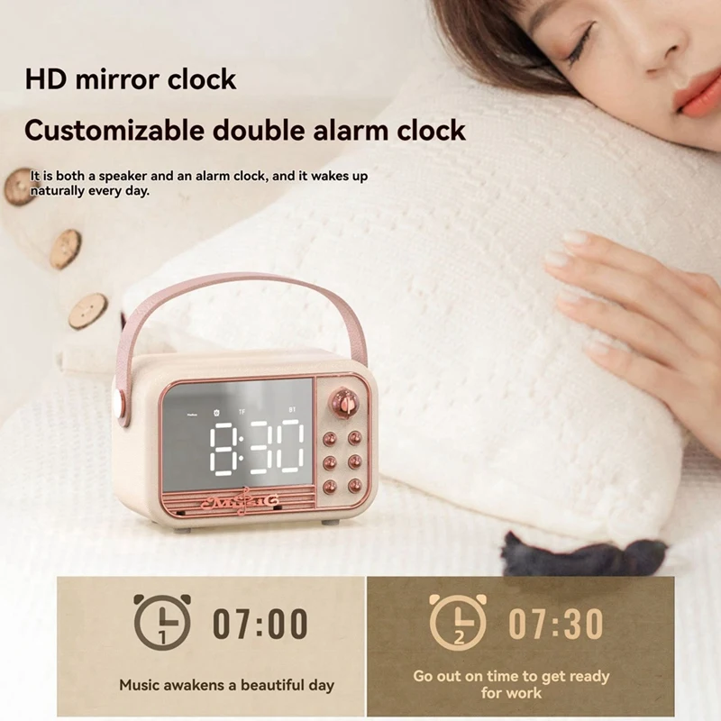 Alarm Clock Bluetooth 5.0 Speaker Support TF Card U Disk AUX 3D Sound Balance Diffusion Type Alarm Clock Speaker B-A62I