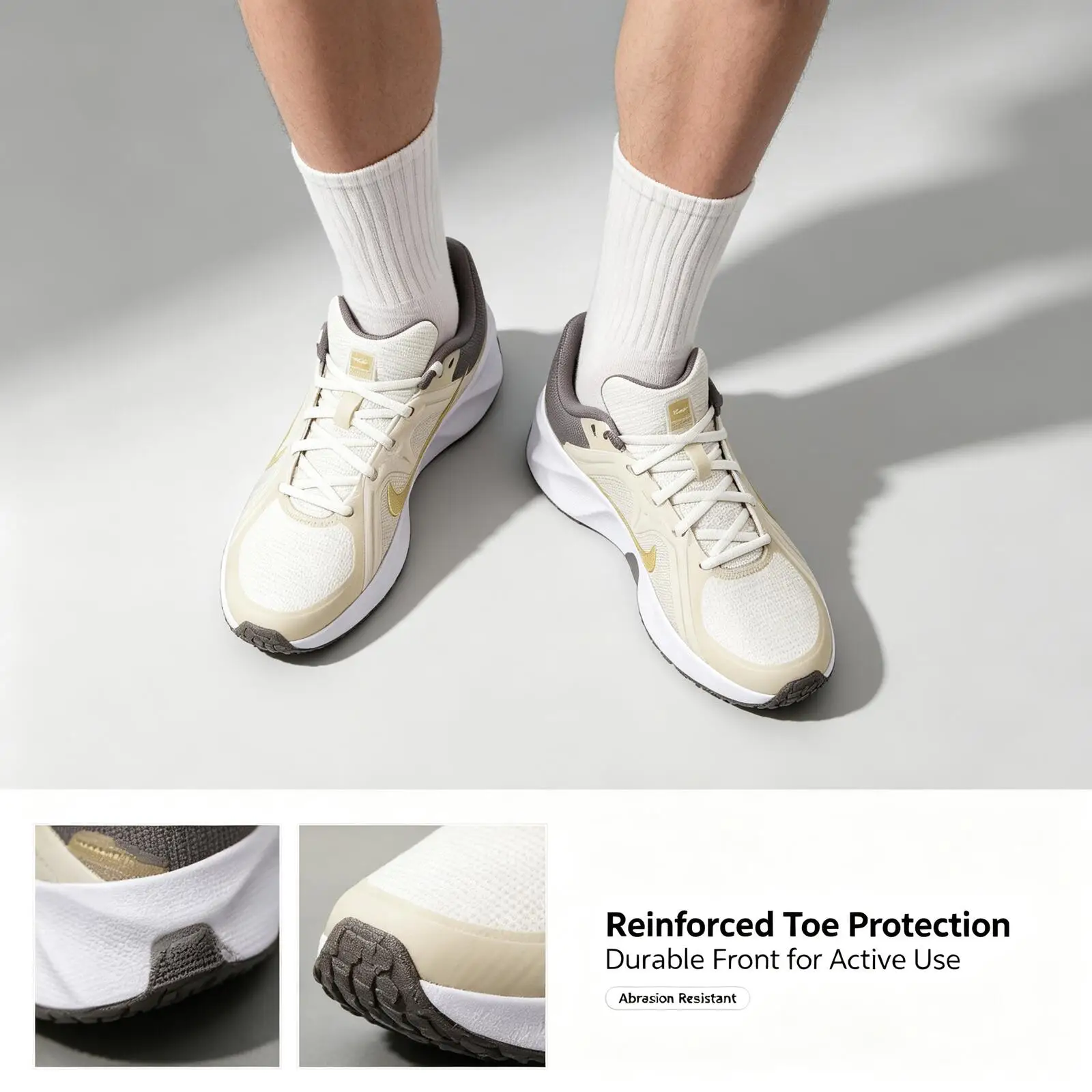Nike Men's White Gray Gold Training Sneakers Breathable Non-Slip Running Shoes Comfortable Athletic Footwear Outdoor Sports - view 4