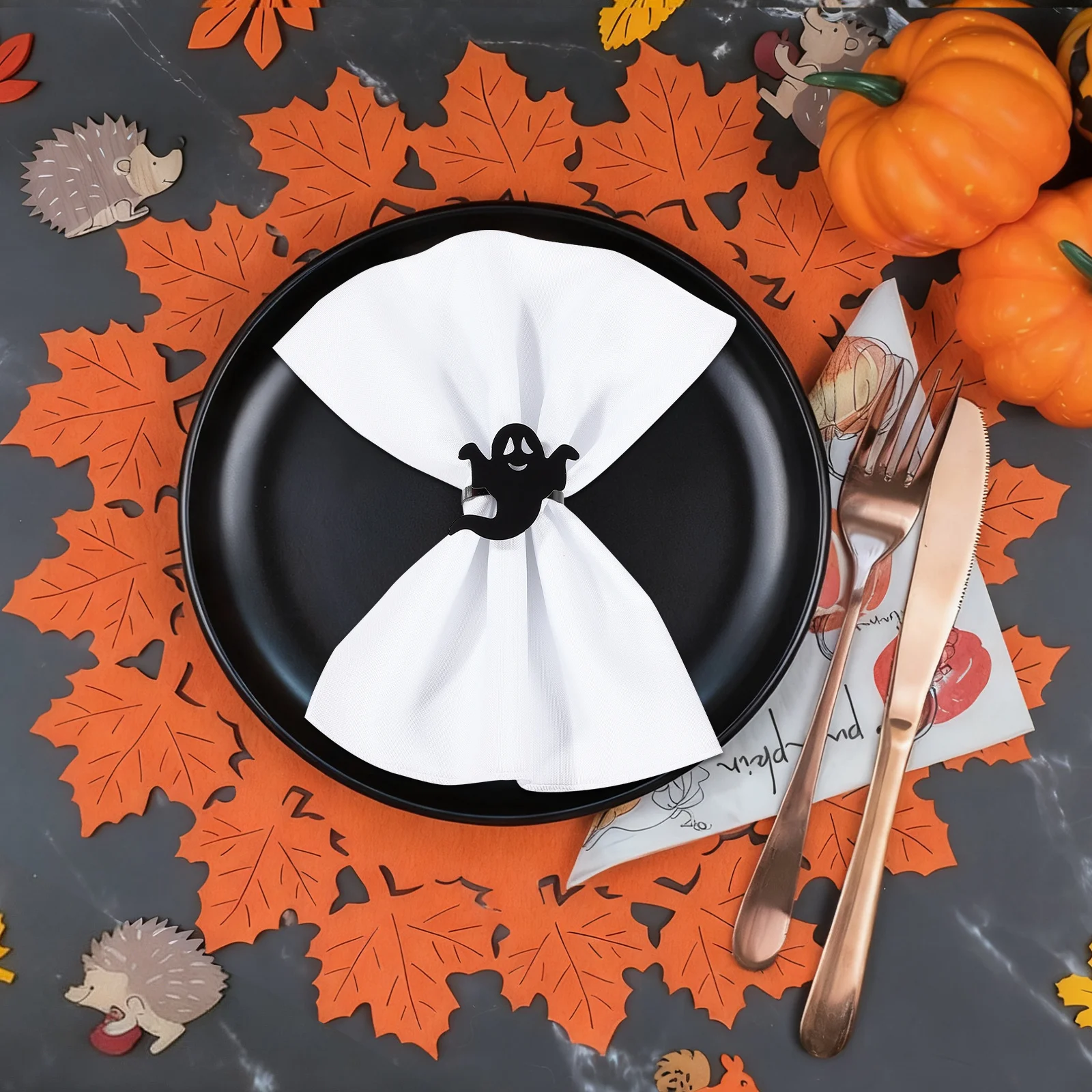 

4Pcs Exquisite Ghost Napkin Rings Alloy Halloween Decor Small Gift for Friends Napkin Rings Halloween Decor Party Table Favors