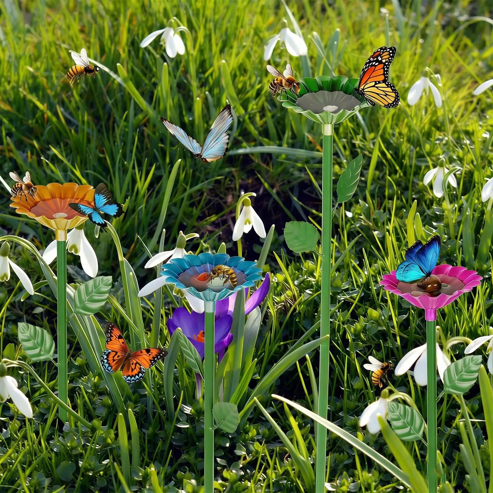 

Поилка для пчел, 4 штуки, металлическая, всепогодная, в форме цветка, для сада, улицы, балкона, двора, фермы, газона