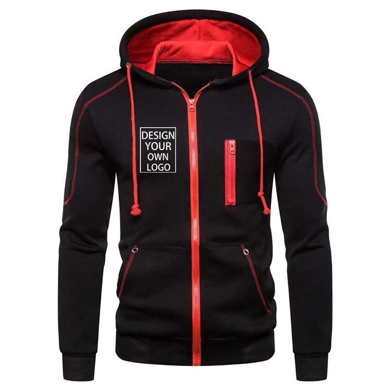 Customized Men Casual Zipper Sweatshirt Hoodies Sweatshirt Sports Pullover Hooded Jacket Zipper Coat