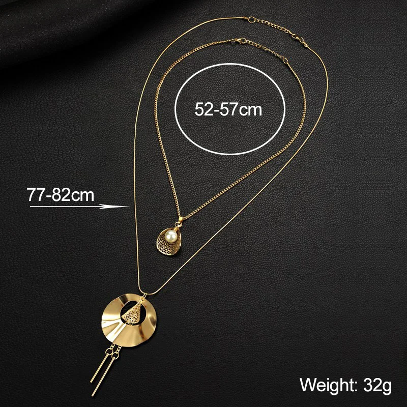 1 Set Gold Color irregular Metal Pendants Necklaces for Women Multi Layer Long Necklace Jewelry Gifts