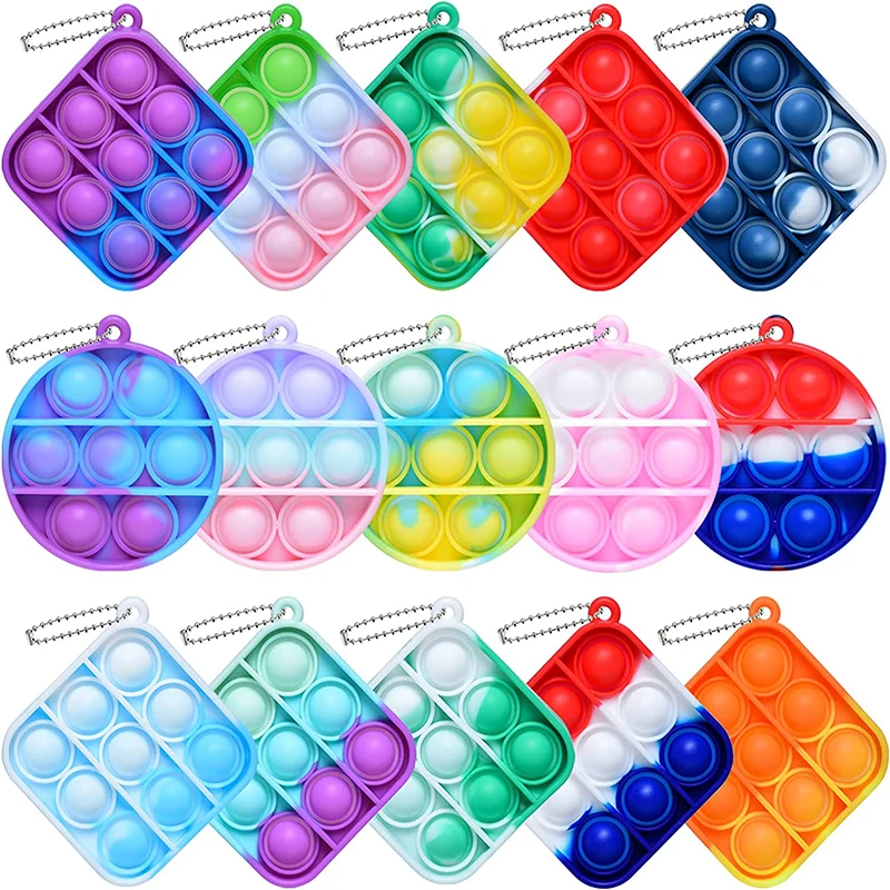 Mini Pop Push Fidget Toy Rainbow Bubble Anti-stress Fidget Keychain Stress Relief Hand Sensory Toys Set for Kids Adults Gifts